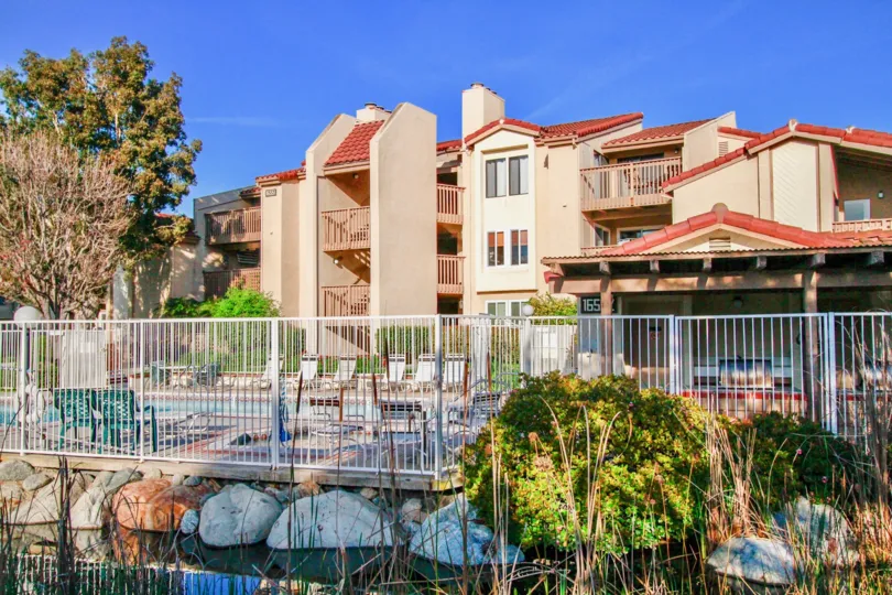 Colourful apartments with trees and sitout in Harbour Vista of Huntington Beach