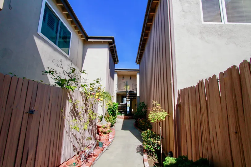 THE HOUSES LOCATED AT PARALLEL AND THE ENTRANCE GATE ALSO LOOKS LIKE OPPOSITE SIDES AND SOME PLANTS NEAR TO THE HOUSES.