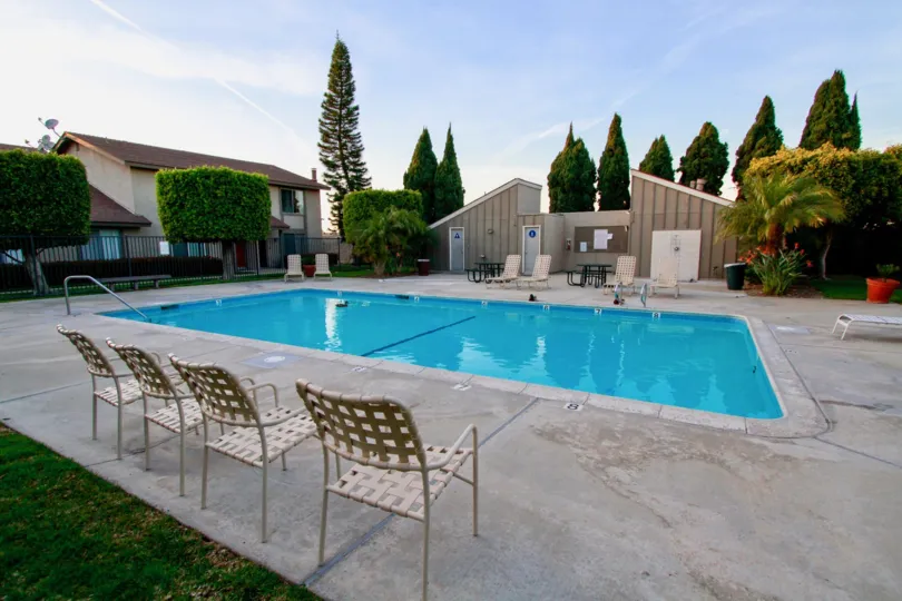 A sunny day at the beautiful pool in Huntington Township located in Huntington Beach, CA