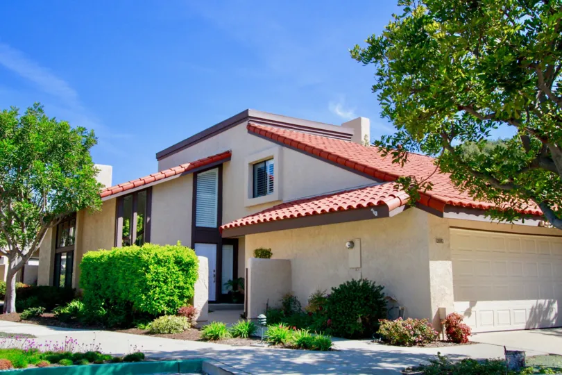 Landmark Yorktown Huntington Beach California slanting roof brick as hut shaped