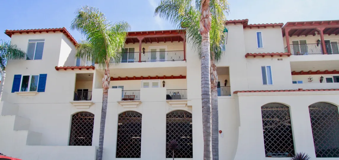 A sunny day at Plaza Almeria in Huntington Beach, California.