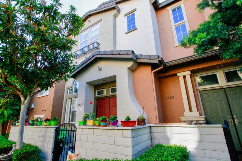in california, huntington beach at promenade has lot of colour pots in front there house