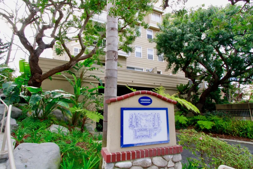 Fabulous looking greenary around near villas with name board in Seabridge Villas of Huntington Beach