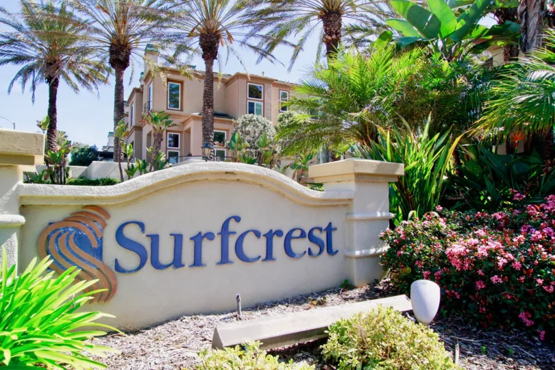 A stunning view of the entrance at Surfcrest, Huntington Beach, California