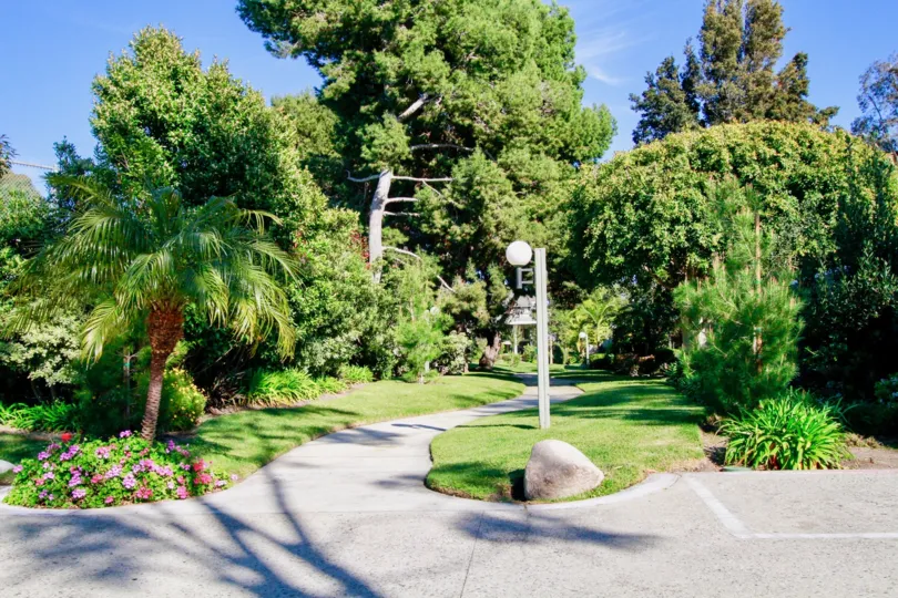 The sunny day in the Tennis Estates with gardens and lawns