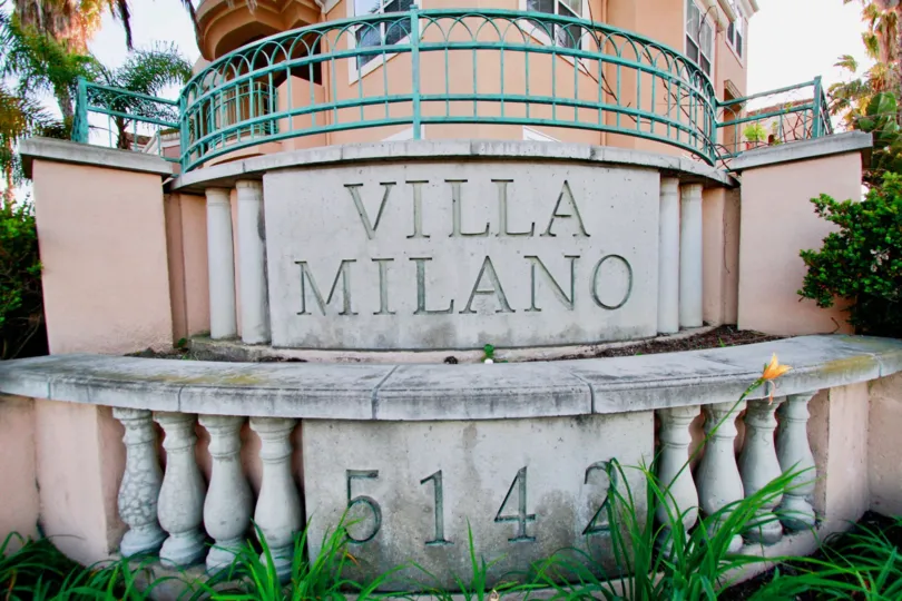 An overcast day at Villa Milano in Huntington Beach, California.