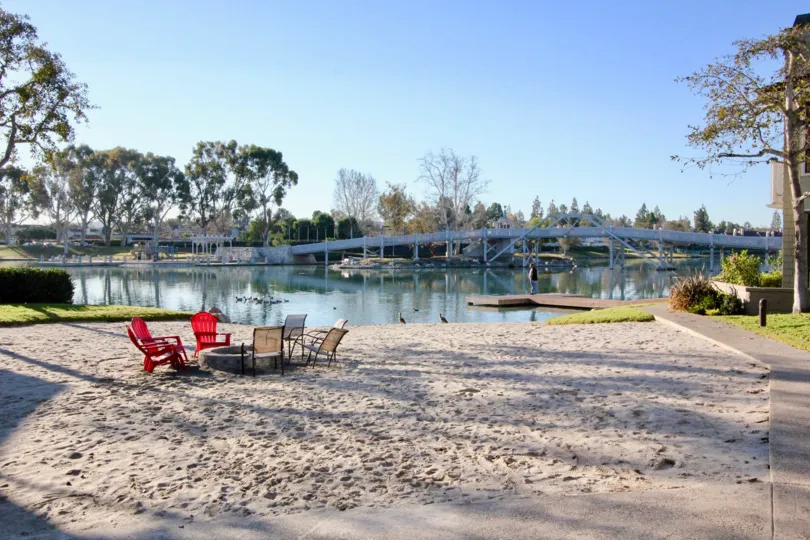 Awesome view of a lake with bridge and sitting in Arborlake of Irvine