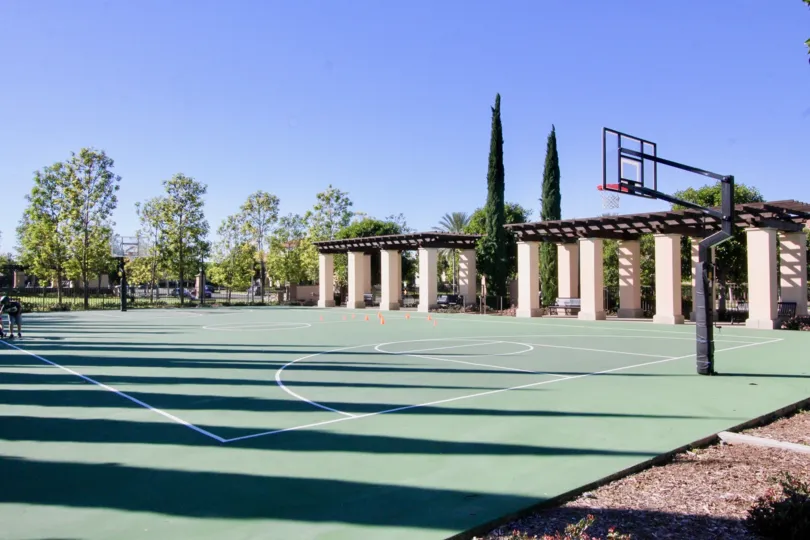 A sunny day in Coronado with a basketball court and trees surrounding it
