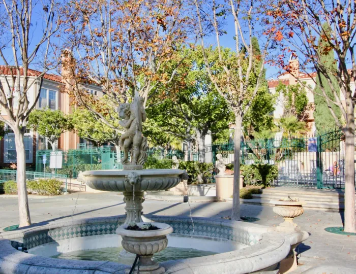 Fabulous green park area with fountain in Corte Bella Villas of Irvine