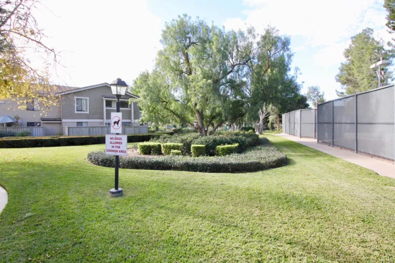 A shrub garden in the middle of yard in the Irvine Springs community.