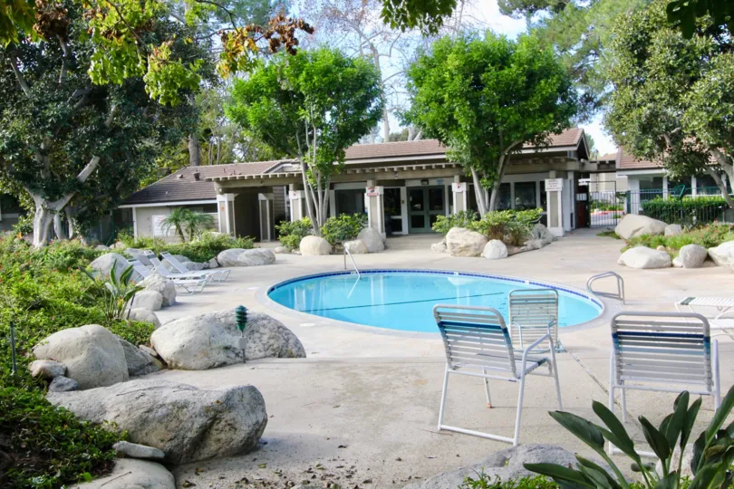 THE COTTAGE IN THE IRVINE SPRINGS WITH THE ROCKS, CHAIRS, SWIMMING POOL