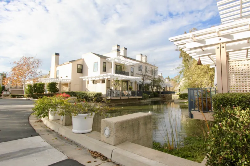 A community lake between two condominiums inside the Lakeshore in Irvine CA