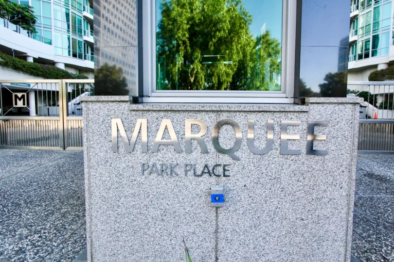Excellent view with nameplate of Marquee at Park Place in Irvine