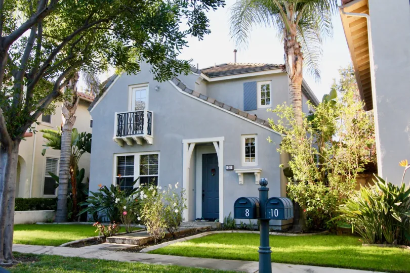 A two-storey residence in Northpark Square community painted in blue.