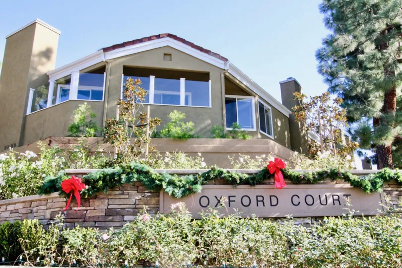 Wonderful front view of a residential house with beautiful garden to spend time with family members in Oxford court at Irvine, CA