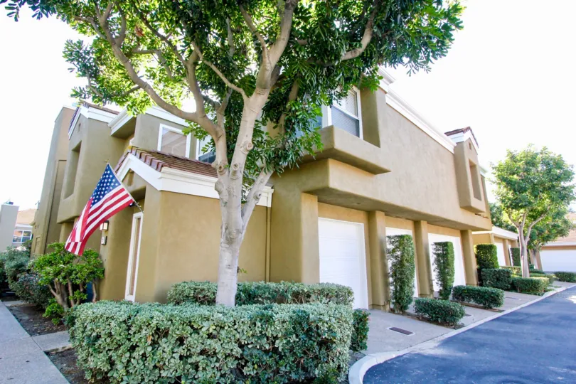 A house with a National flag in Oxford court Irvine, California