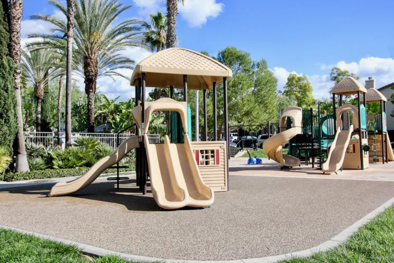 Slides and obstacles inside Sheridan Place in Irvine California