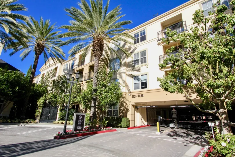 Four story condominium building with underground parking at Watermarke in Irvine CA