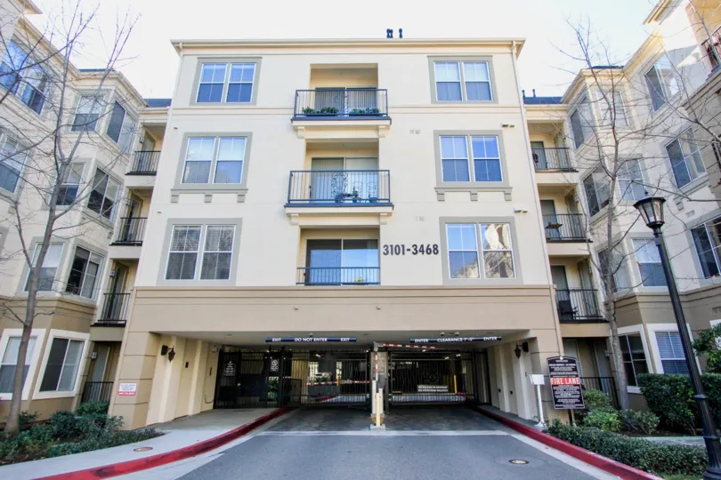 Driveway underneath a three story condominium building at Watermarke in Irvine CA