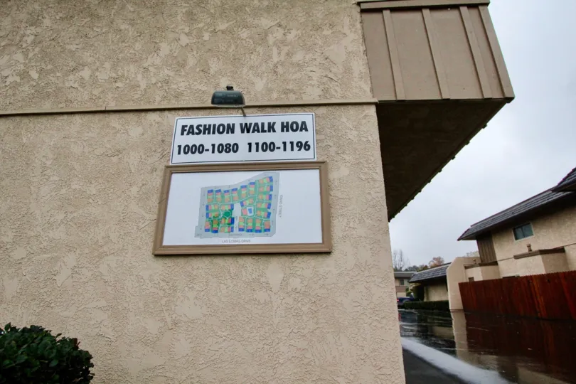 Address board with lamp is attached in the Wall of the house in Fashion walk of La Habra city