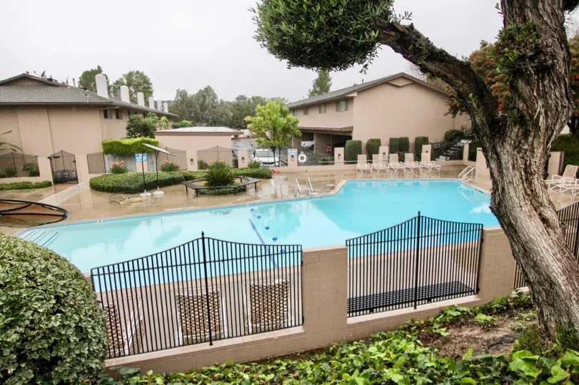 An elevated view of the common pool area at the Woodridge Townhouse
