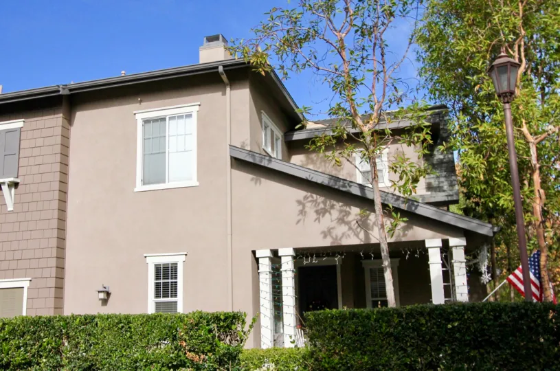 Good looking villa with street lamps and small garden with USA Flag in Chambray of Ladera Ranch