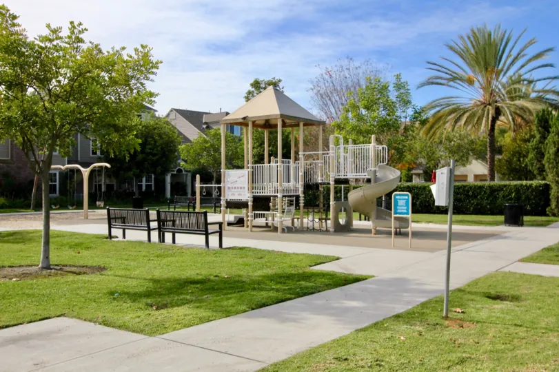 Benches and playground at Davenport in Ladera Ranch, CA