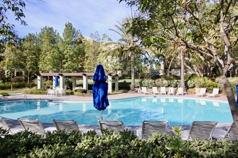 Chairs and pool at Sutters Mill in Ladera Ranch, CA