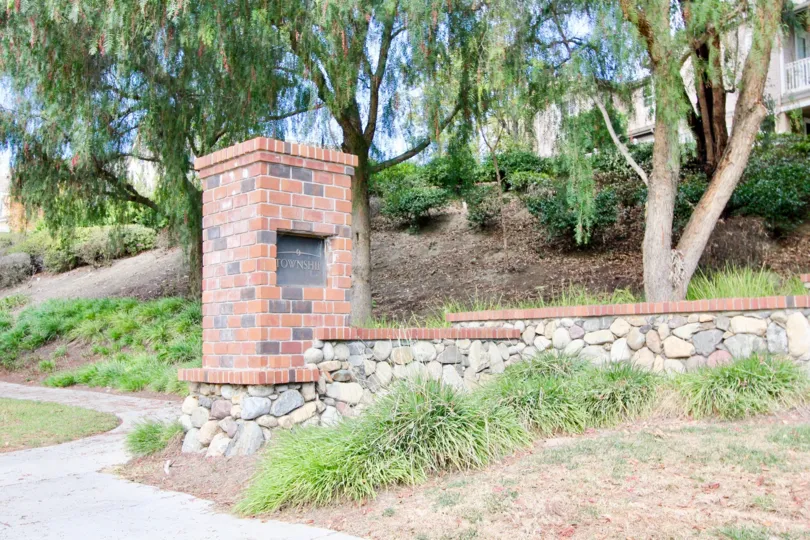 Entry way brick signage at the Three Vines in Ladera Ranch, California