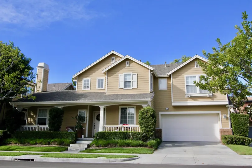 Blue skies above lawn in Valmont in Ladera Ranch, California