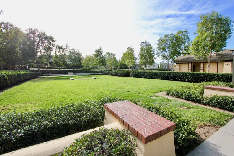 this image is of the back yard of a house. with green grass