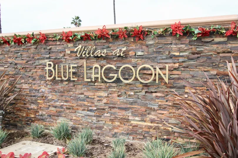 Villas at Blue Lagoon's entrance signage in Laguna Beach, California
