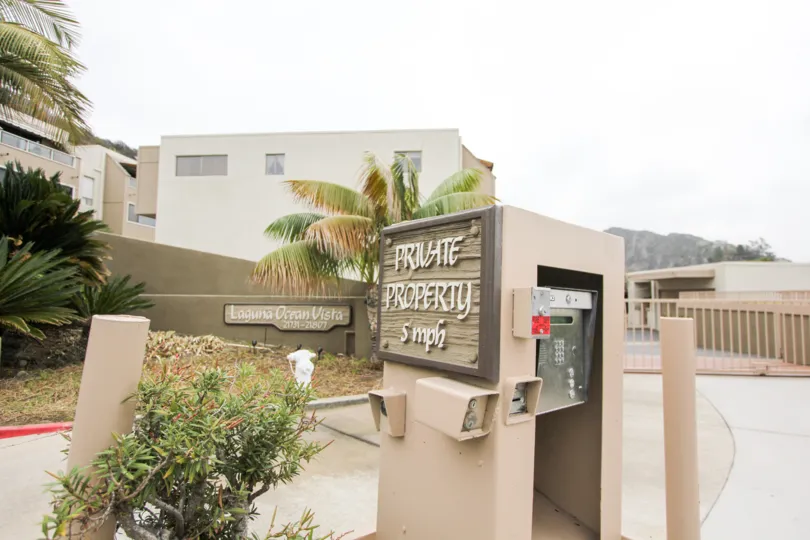 View of Laguna Ocean Vista, located in Laguna Beach, California, from the gated entry access