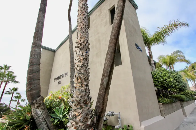 Palm trees with garden in a park of Laguna Sands of Laguna Beach