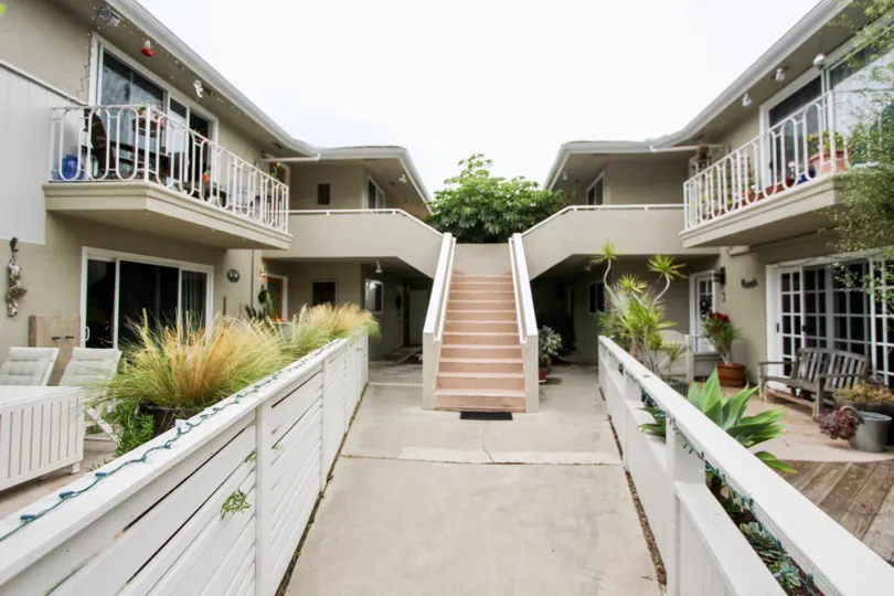 Garden view walkways at Ocean Vista in Laguna Beach, CA