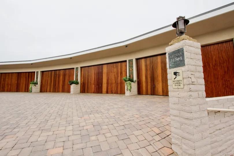 Decorative open space with garage doors in Table Rock community, Laguna Beach, CA