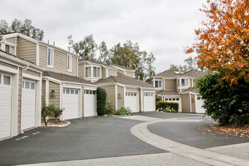 A day in the Terraces at Canyon Hills with a road and trees.