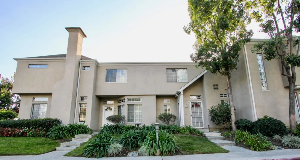 Festive gray homes in Bridgeport Terrace, Laguna Niguel, California