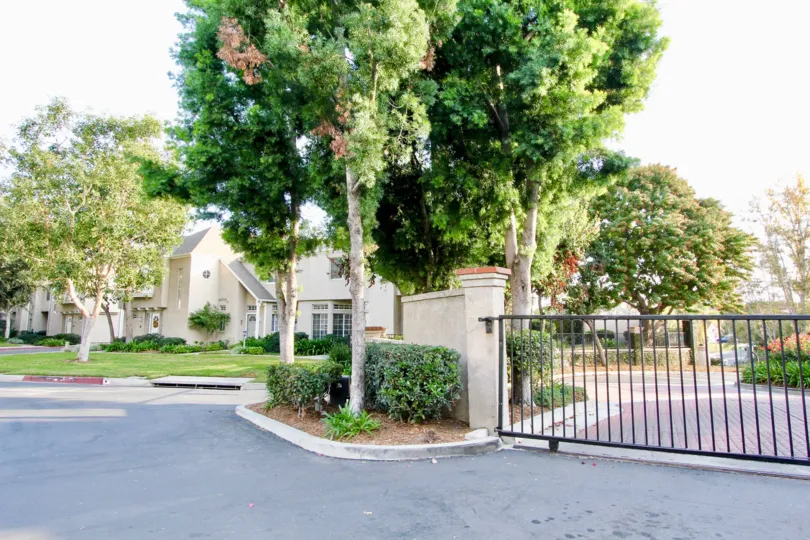 Some beautiful trees situated nearby a gate in the Bridgeport Terrace.