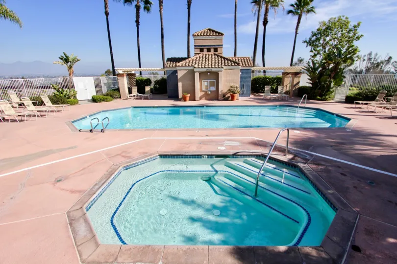 Awesome swimming pool with palm trees in Capri of Laguna Niguel