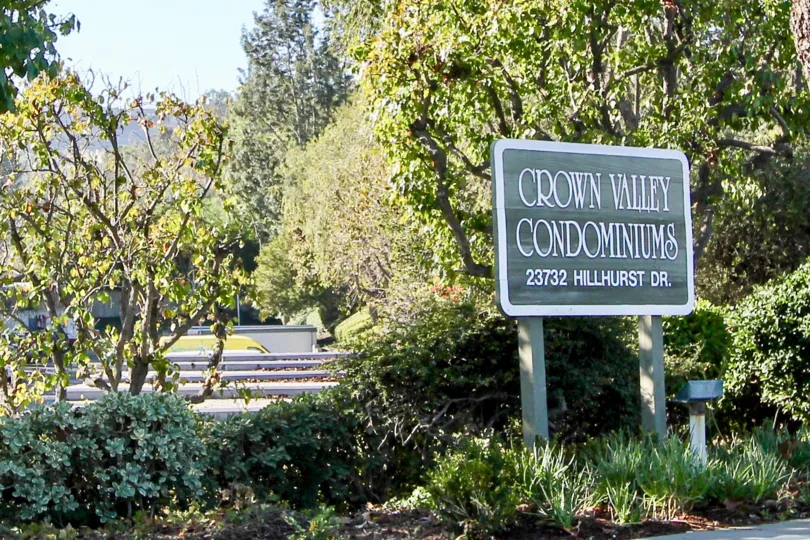 The wooded area of the Crown Vally Condominimus in the community of Hillhurst Condos in Laguna NIguel, California