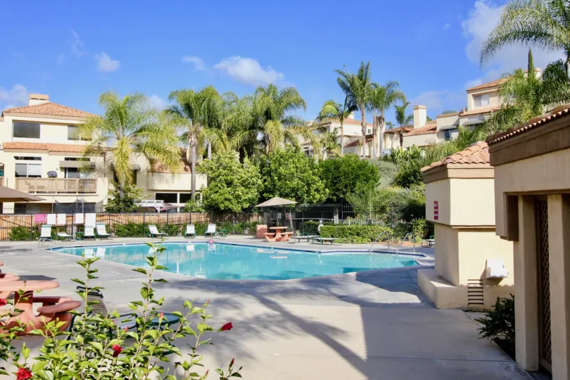 Nice Swimming Pool with palm trees and flowers in Mirador of Laguna Niguel