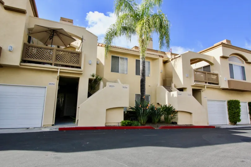 Villas with a palm tree near road point in Mirador of Laguna Niguel