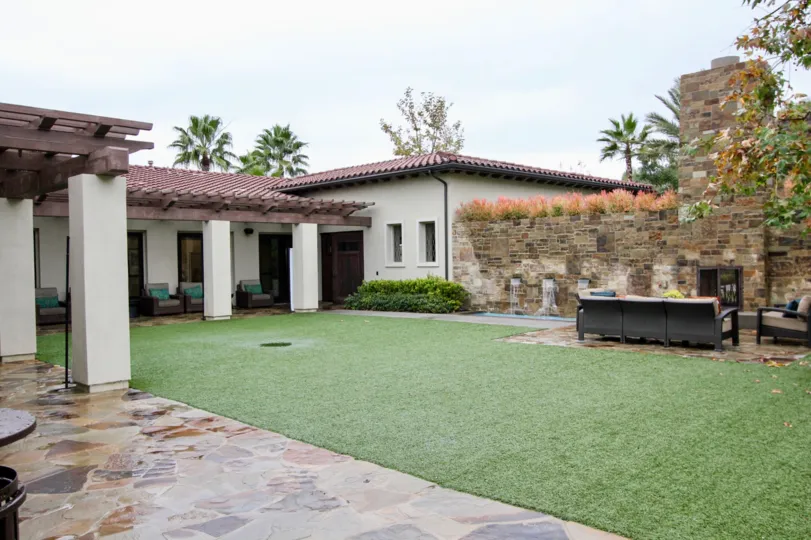 Nice spacious lawn with trees in front of a villa in Brookland of Lake Forest