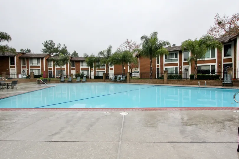 Overcast and a pool in Cedar Glen in Lake Forest, CA