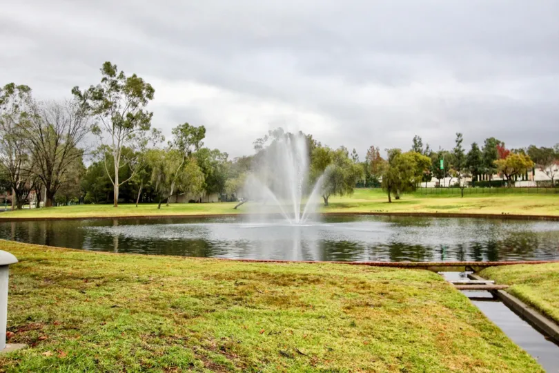 Lawn and fountain at Lake Forest Keys in Lake Forest, CA