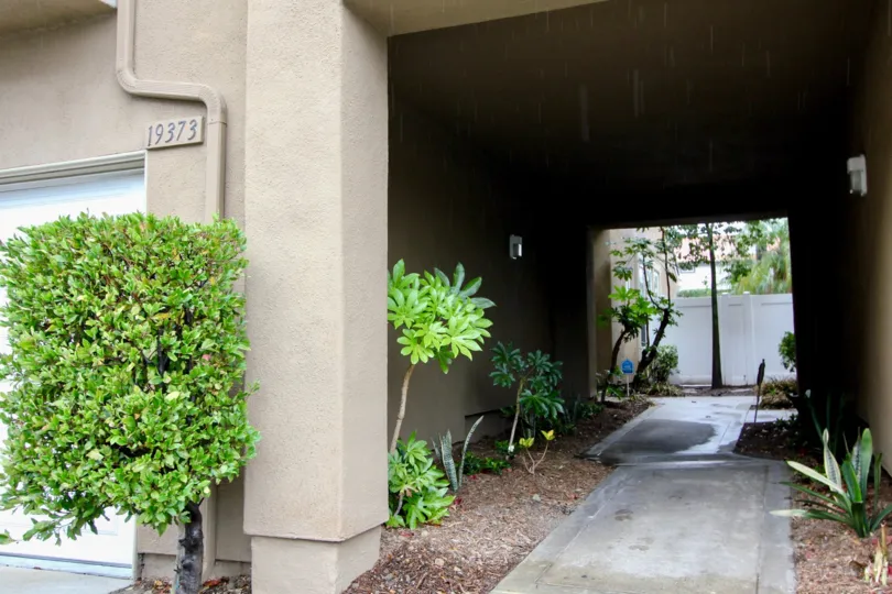 Shrubs and pathway at Montecido in Lake Forest, CA