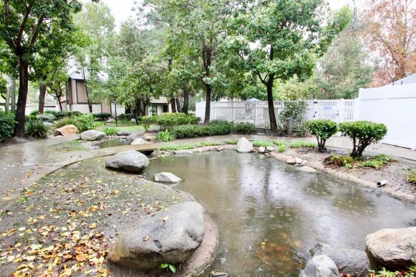 the pheasant Creek is a lake area of the house front side in lake forest city in CA
