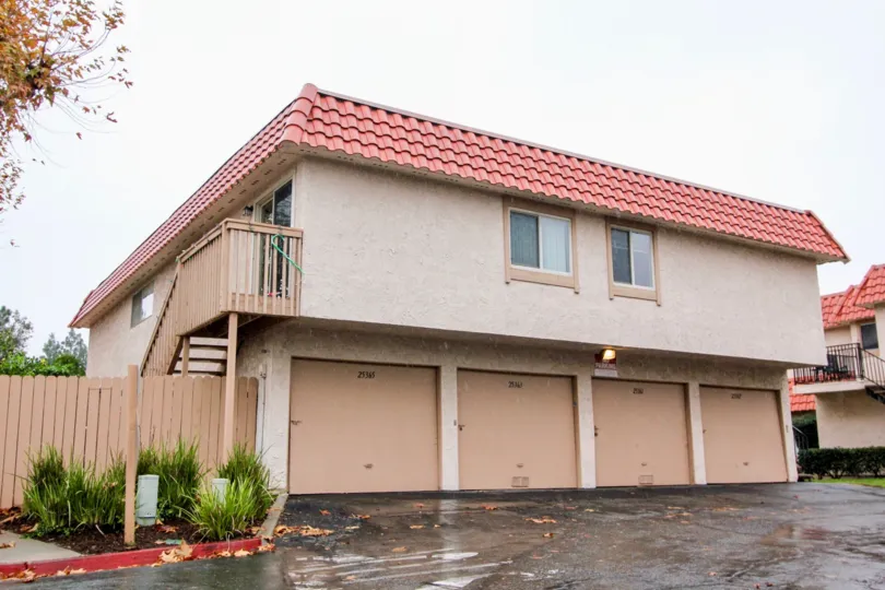 Garages and overcast at the Rancho Viejo Condos 1 in Lake Forest, CA