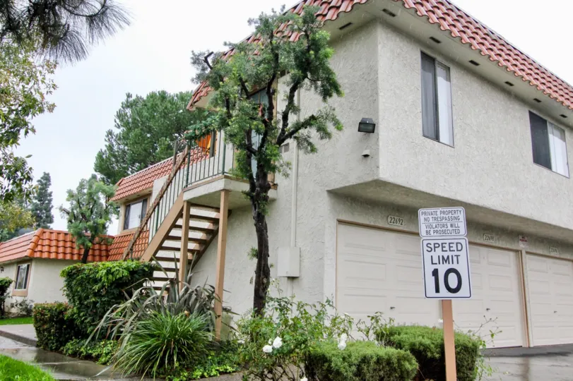 Rain on road in Rancho Viejo Condos II in Lake Forest, CA